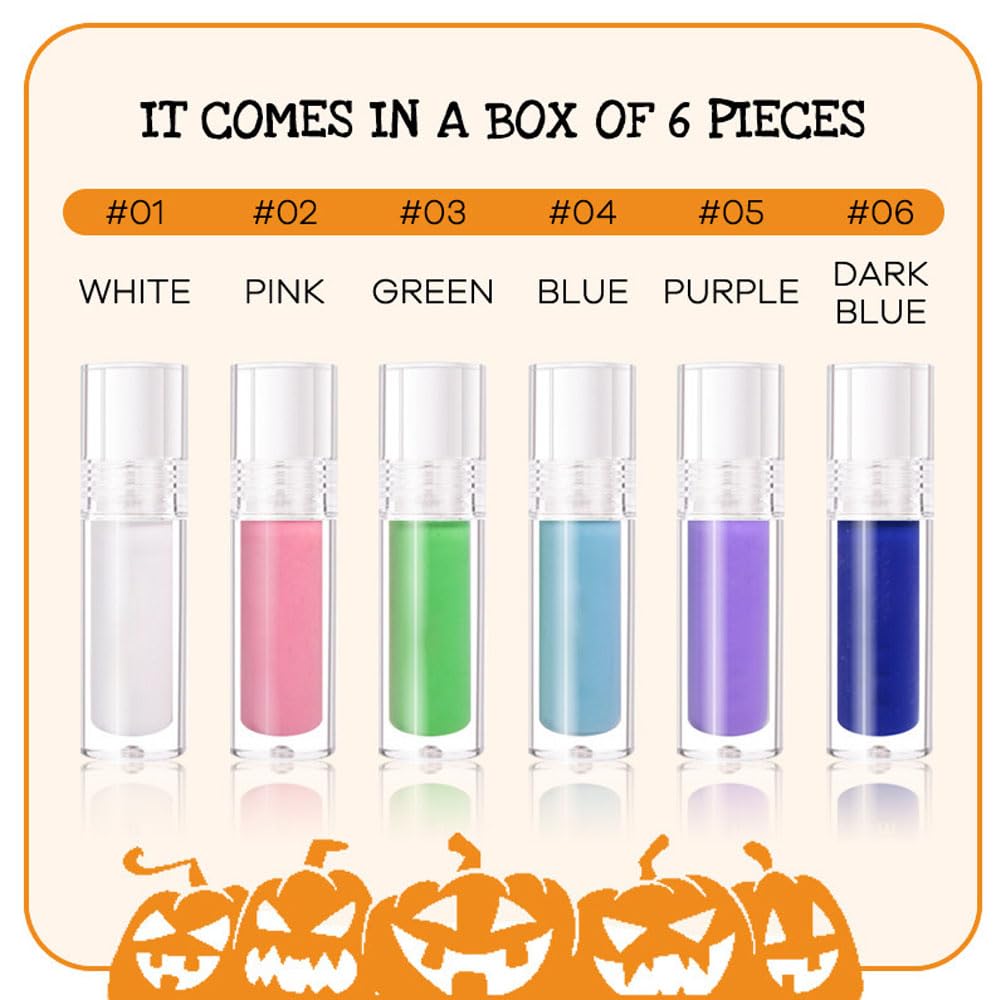 6 Pcs Colorful Matte Liquid Eyeshadow Eyeliner Set, White, Pink, Green, Blue, Purple, Dark Blue, Halloween Stage Clown Children's Makeup, Quick-Drying, Long-Lasting, Waterproof (6Pcs-Matte Colorful 1)