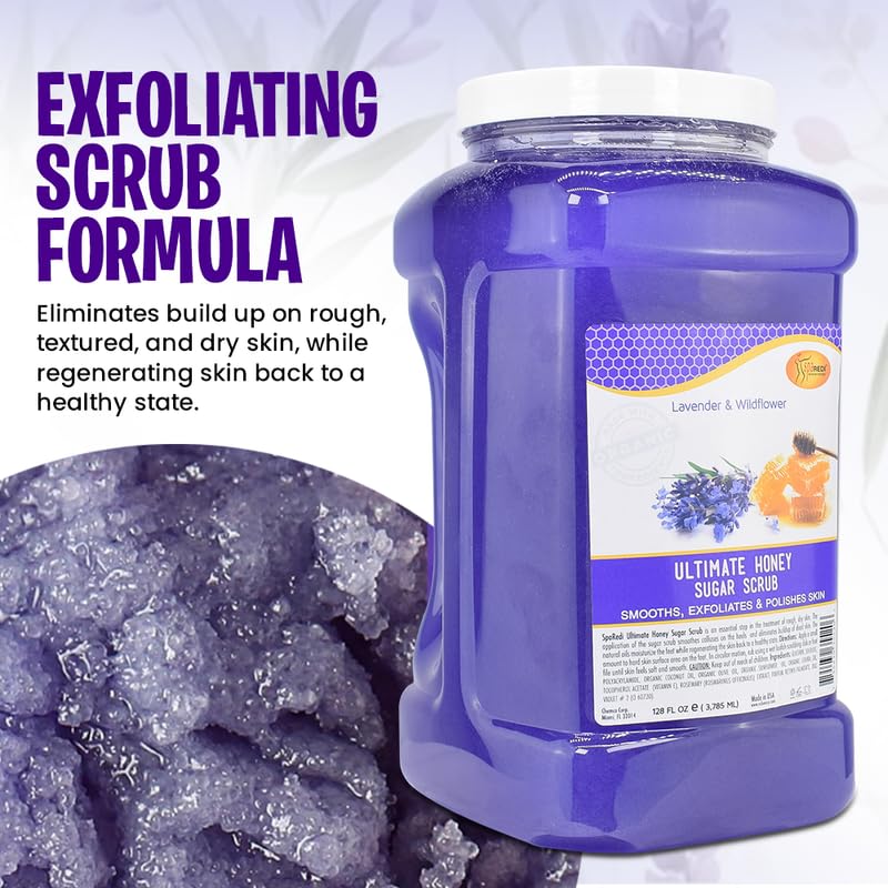 SPA REDI – Sugar Body Scrub, Honey, Lavender and Wildflower, 128 Oz Exfoliating, Moisturizing, Hydrating and Nourishing, Glow, Polish, Smooth and Fresh Skin - Body Exfoliator