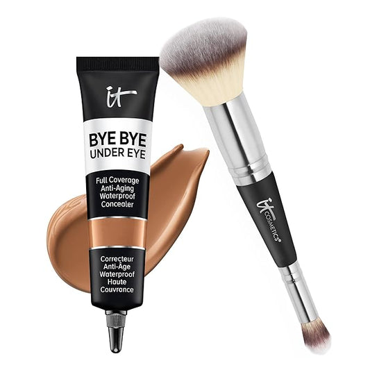 IT Cosmetics Makeup Set - Includes Supersize Bye Bye Under Eye Concealer (40.5 Deep) + Heavenly Luxe Complexion Perfection Concealer Brush (1 fl oz) - with Collagen, Hyaluronic Acid & Antioxidants