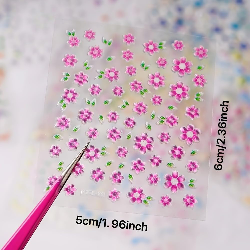 30 Sheets Flower Nail Stickers Colorful 3D Self Adhesive Cute Daisy Floral Nail Decals Heart Nail Art Charms for DIY Design (ST-F)