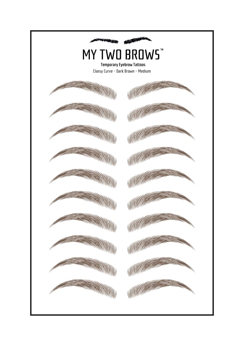 (10 pairs) Dark Brown Temporary Eyebrow Tattoo - Medium Size - Waterproof & Smudgeproof - Classy Curve Style Eyebrow Stickers - Sheet Lasts up to 30 Days - Won't Work on Existing Brows