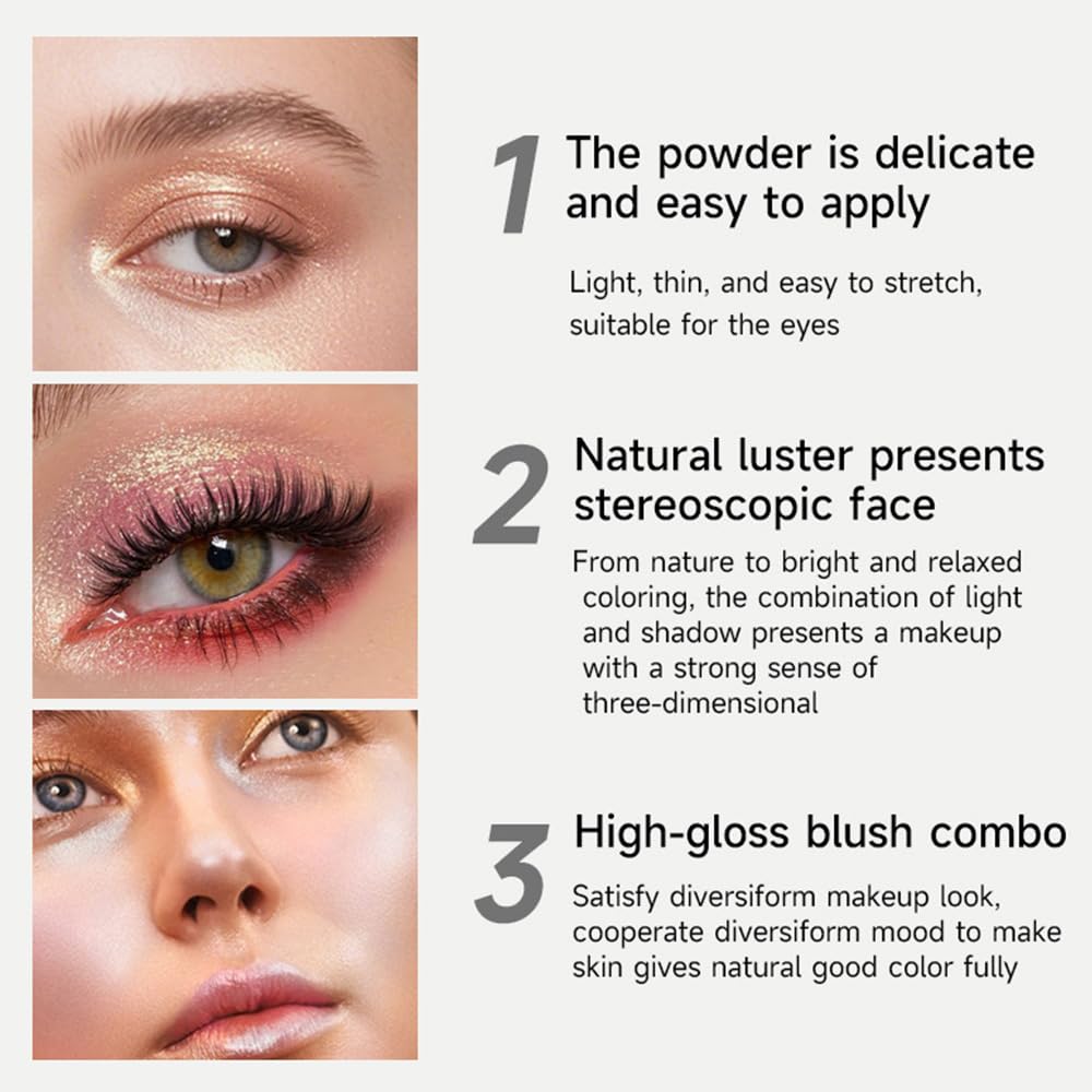 Monochrome Powder Eyeshadow Palette Makeup,Pink Natural Neutral Single Shimmer Eye Shadow for Older Women,Sparkly Eye Finish,Long Lasting Naturing-Looking