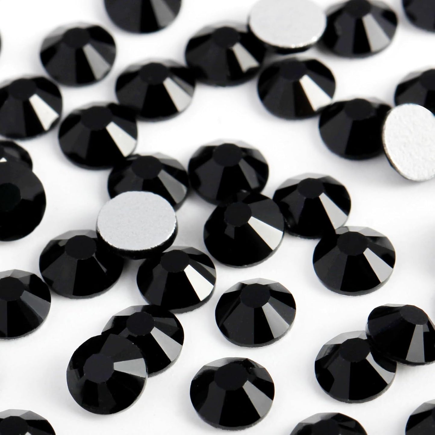 3000PCS SS8 Flatback Rhinestones | 12-Facet Diamond-Cut Glass Gems for Nail Art, Clothing, DIY Crafts |Glue-On Decoration Stones with Silver Backing(Jet Black)