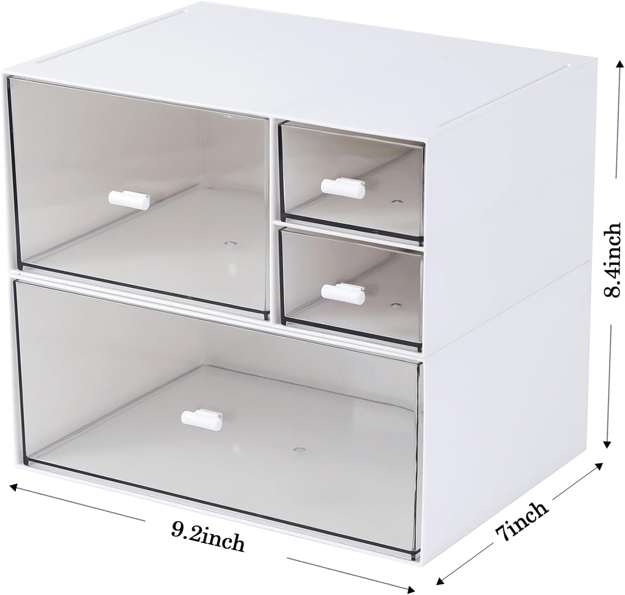 Desk Organizer with 4 Drawers, Makeup Organizer, Desktop Storage Box, Cosmetics Storage Box for nail polish, Lipstick, Brushes, Jewelry, Skincare, Bathroom Organization Boxes(White)