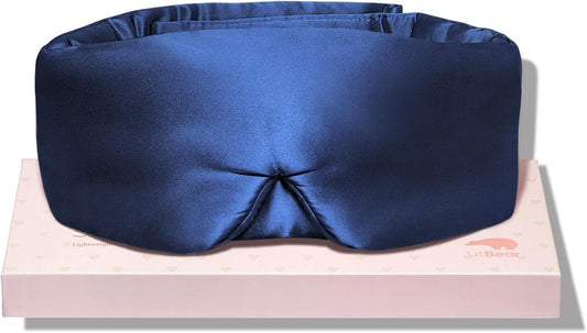 LitBear Silk Sleep Mask for Side Sleepers, 100% 22 Momme Pure Mulberry Silk, Face-Hugging Padded Eye Cover with Adjustable Band (Midnight Blue)