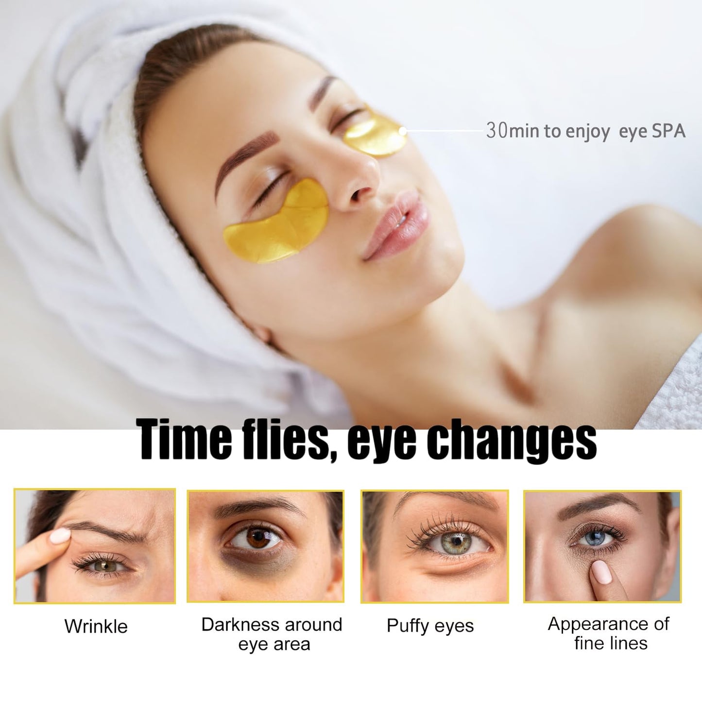 20 Pairs 24K Gold Eye Masks & Lip Masks, Crystal Collagen Eye Patches for Puffy Eyes, Effectively Moisturizing Lip & Eye Skin Care Reducing Fine Lines Dark Circleeye Patches