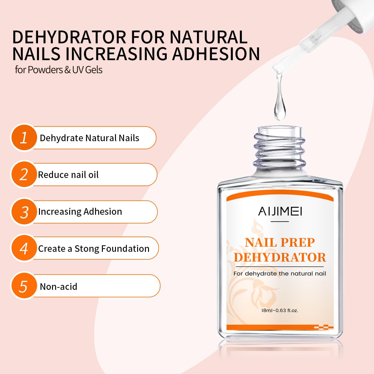 AIJIMEI Nail Dehydrator Professional Acid Free Natural Prep Dehydrate Acrylic Supplies Nail Prep Dehydrator For Acrylic And Gel Polish (18ml/0.63fl.oz)