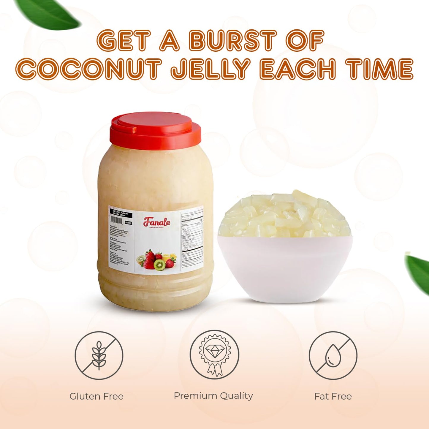 New Fanale Coconut Jelly Topping nata de coco for Boba Tea | Ice Cream | Yogurt | Smoothie | Milk Tea | Desserts (Coconut, 8.3 lb)