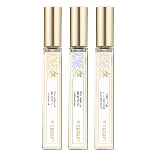 Lavanila Roller Perfume Set of 3 (10ml Each), Includes Pure Vanilla + Vanilla Coconut + Grapefruit - The Healthy Fragrance for Women, Clean and Natural