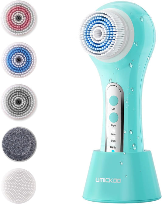 Face Scrubber Exfoliator,Facial Cleansing Brush Rechargeable IPX7 Waterproof with 5 Brush Heads,Electric Face Spin Brush for Exfoliating, Massaging and Deep Cleansing