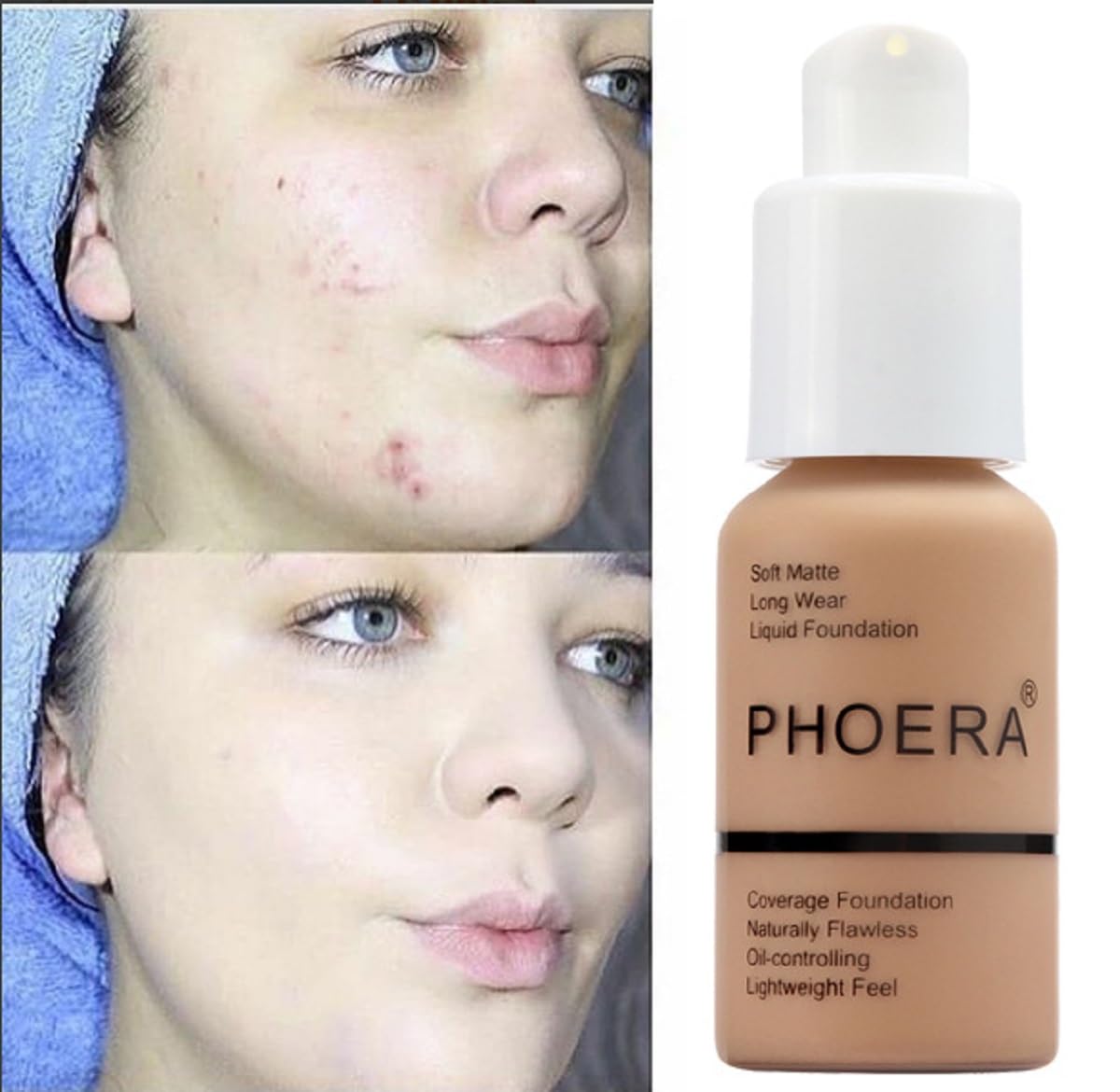 2 Pack PHOERA Foundation,Full Coverage Concealer Flawless Soft Matte 24HR Oil Control Liquid Foundation Makeup .(104 Buff Beige）