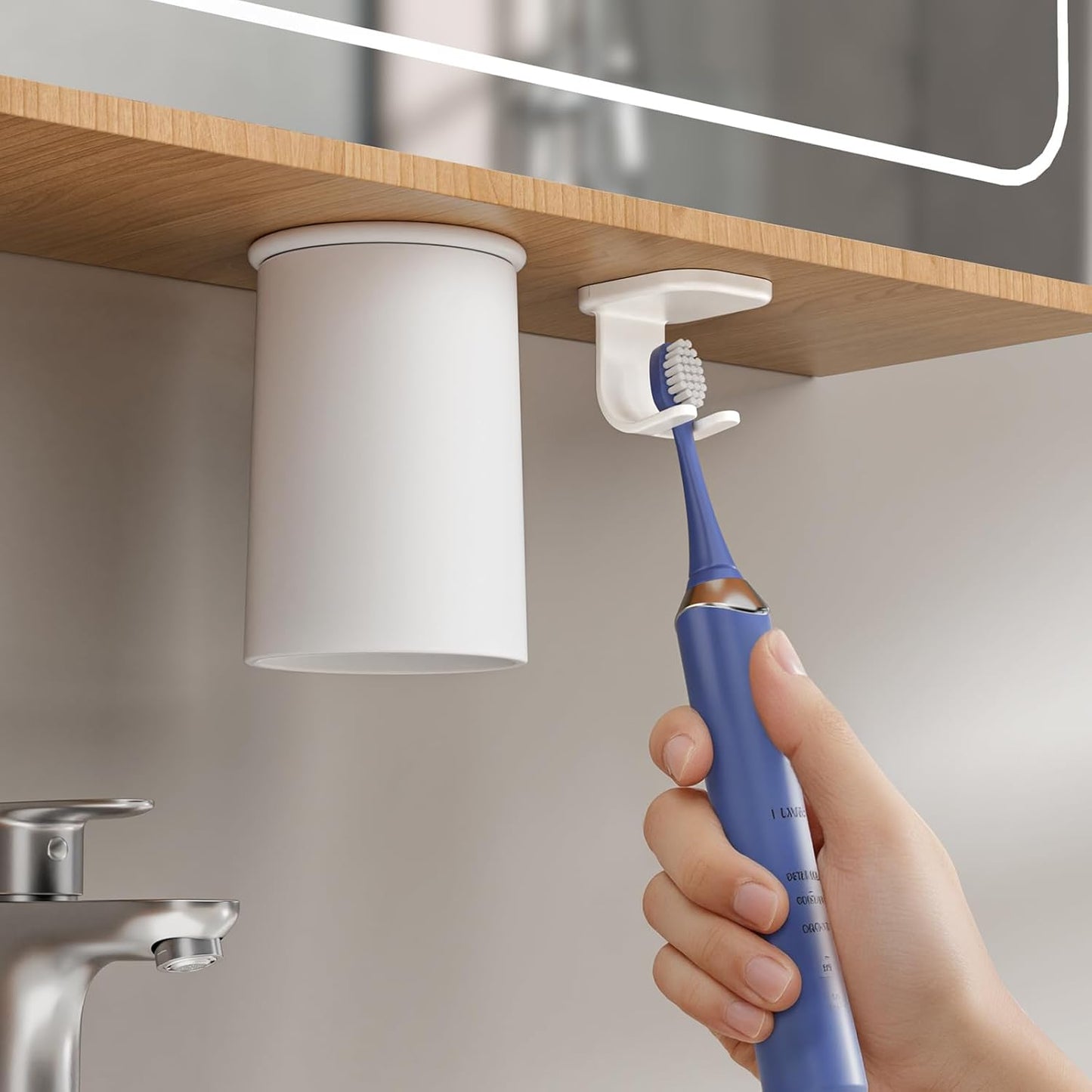 Toothbrush Holders for Bathroom【Innovation Magnetic Inverted Design】 Toothbrush Holders Wall Mounted with Bathroom Tumbler Toothbrush Cup for Bathroom Cabinet Storage