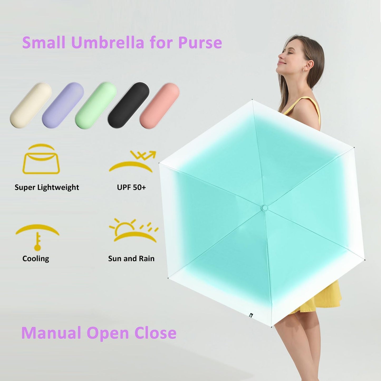 BAODINI Travel Mini Umbrella for Purse With Case Small Compact UV Sun Protection Sun Lightweight Tiny Pocket Umbrella for Women Kids and Men