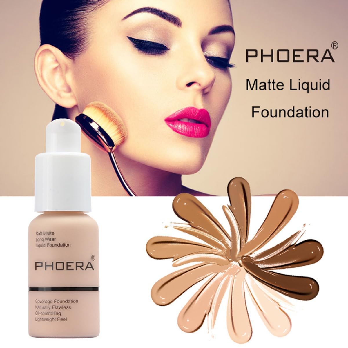 2 Pack PHOERA Foundation 102# Nude 103# Warm Peach,Flawless Soft Matte Liquid Foundation 24 HR Oil Control Concealer Foundation Makeup.