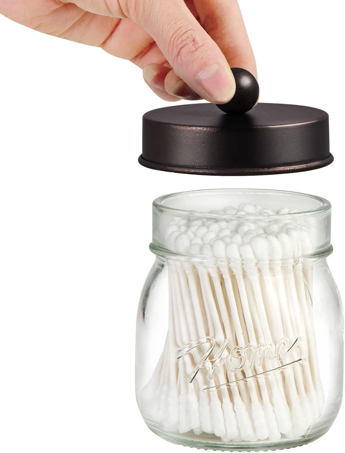 SheeChung 2 Pack Small Mason Jars Qtip Holders, Bathroom Shelf Decor, Guest Bathroom Decor for Cotton Balls, Floss Pick, Cotton Round Pads - Bronze