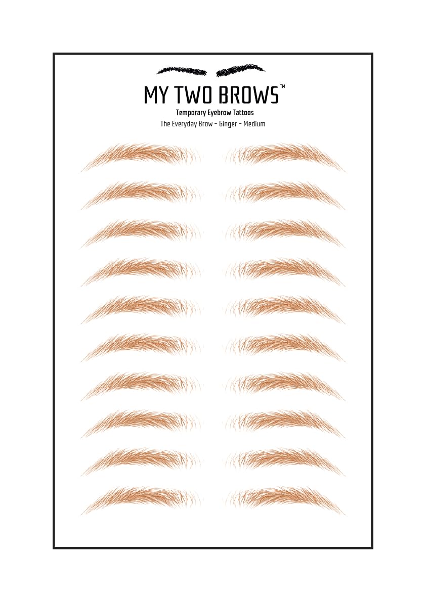(10 pairs) Ginger Temporary Eyebrow Tattoo - Medium Size - Waterproof & Smudgeproof - Everyday Brow Style Eyebrow Stickers - Sheet Lasts up to 30 Days - Won't Work on Existing Brows