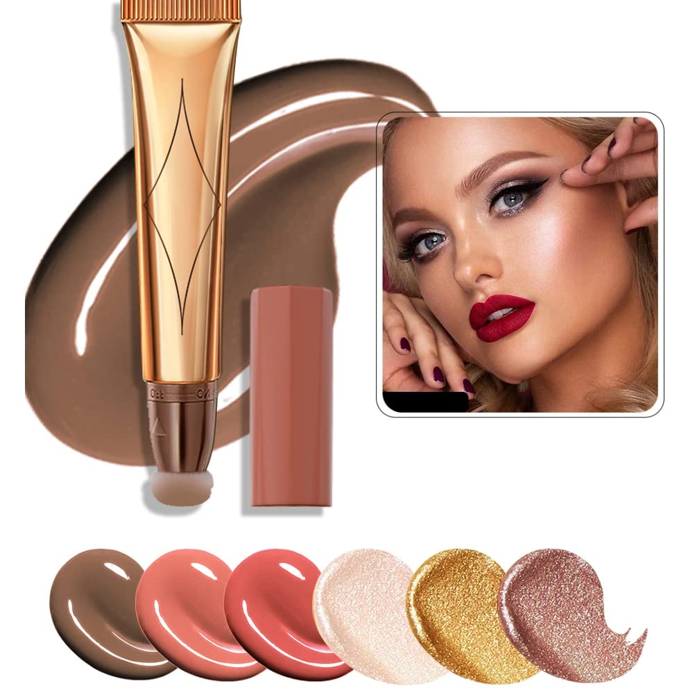 3 Color Contour Beauty Wand, Highlighter ，Blush，Face Concealer Contouring with Cushion Applicator Long Lasting & Smooth Matte Finish Liquid Illuminator Makeup Stick . (01#Contour +02#Blush+04#Highlighter)