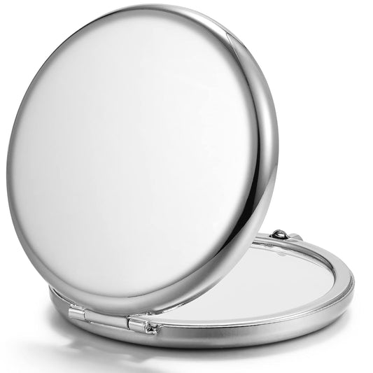 Compact Mirror Bulk, Pack of 24 Double-Sided 1X/2X Magnifying Metal Makeup Mirrors(Round, Silver)