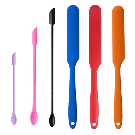6pcs silicone double end scraper creative mini tip spatula cosmetics heat resistant safety spatula foundation make-up makeup tool, reusable rubber spatula beauty silicone stirrer for cosmetics kitchen