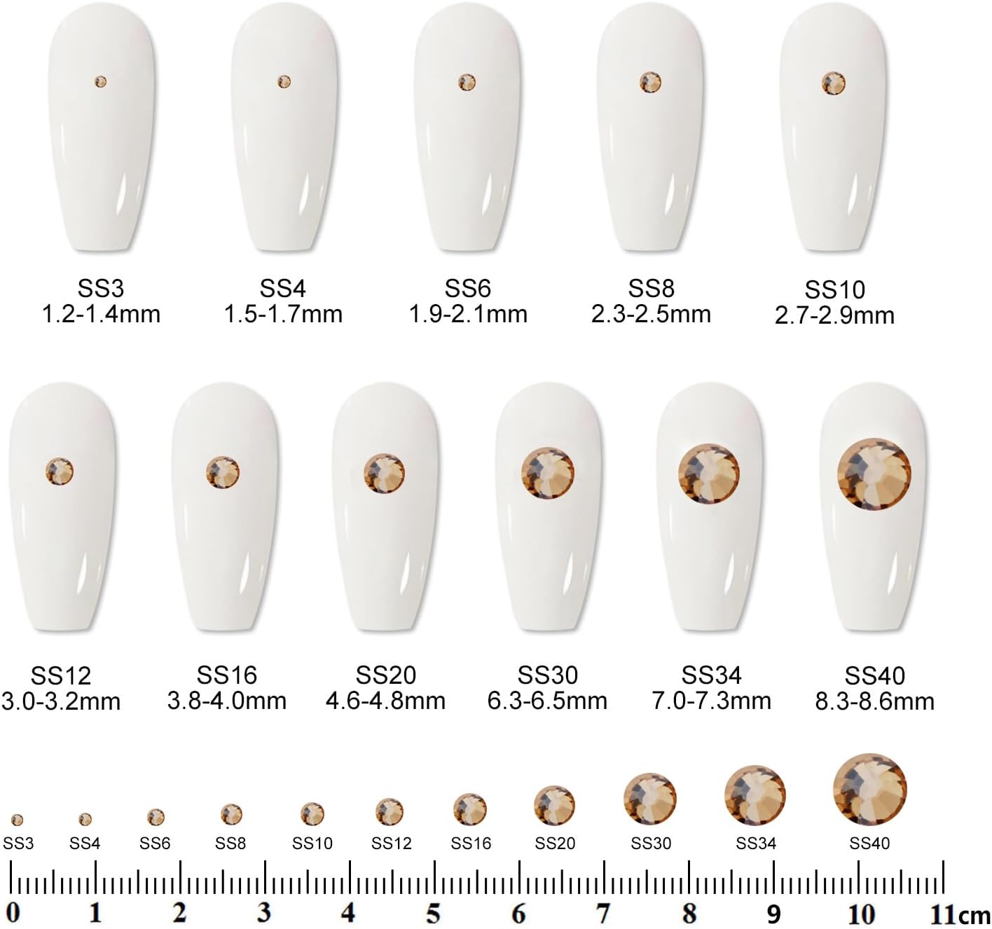 2000 PCS SS12 Flatback Rhinestones,12-Facet Diamond-Cut Glass Gems for Nail Art,Clothing,DIY Crafts,Glue-On Decoration Stones with Silver Backing,Golden Shadow