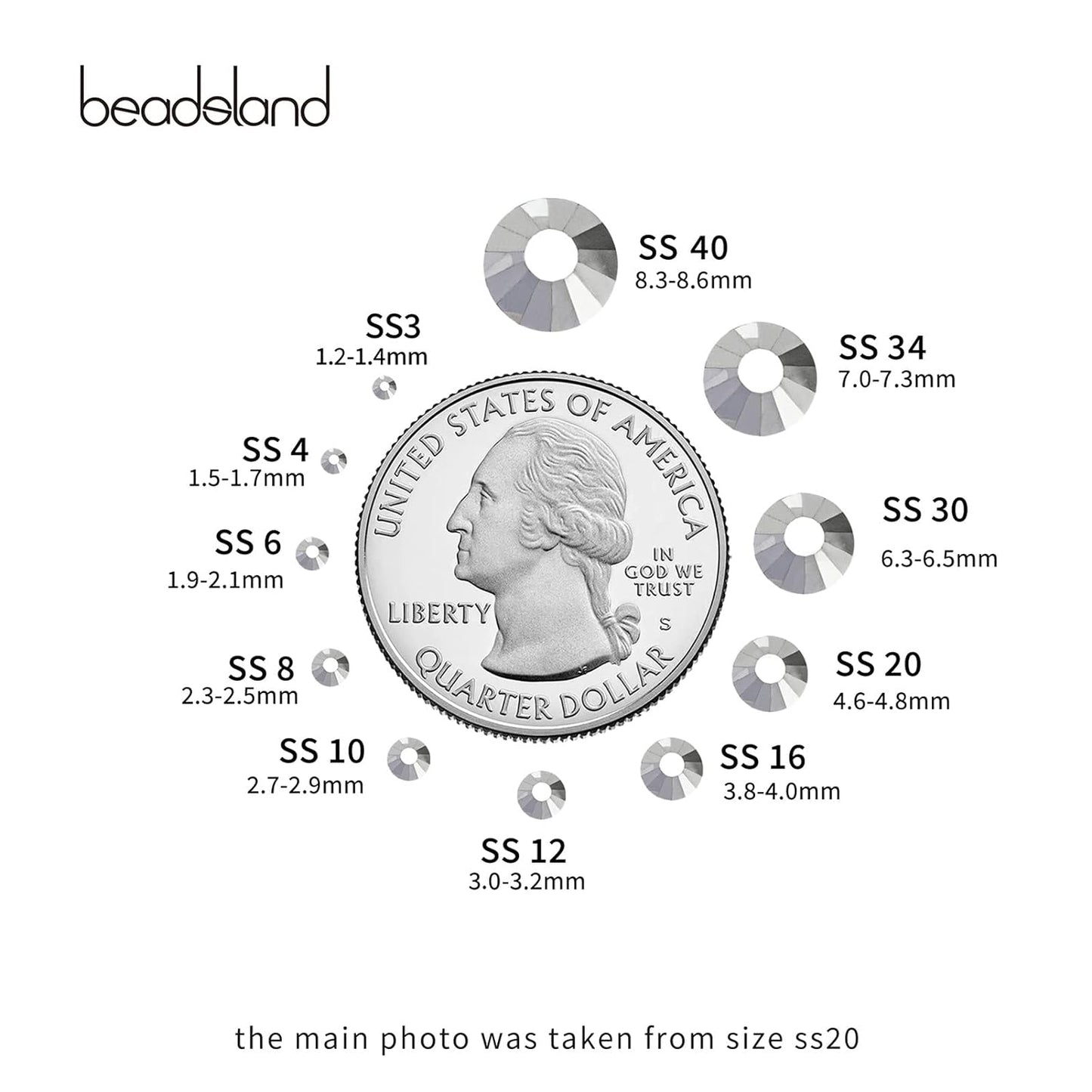 beadsland Flat Back Crystal Rhinestones Round Gems for Nail Art and Craft Glue Fix,Silver Hematite (1.3-1.4mm) SS3/1440pcs