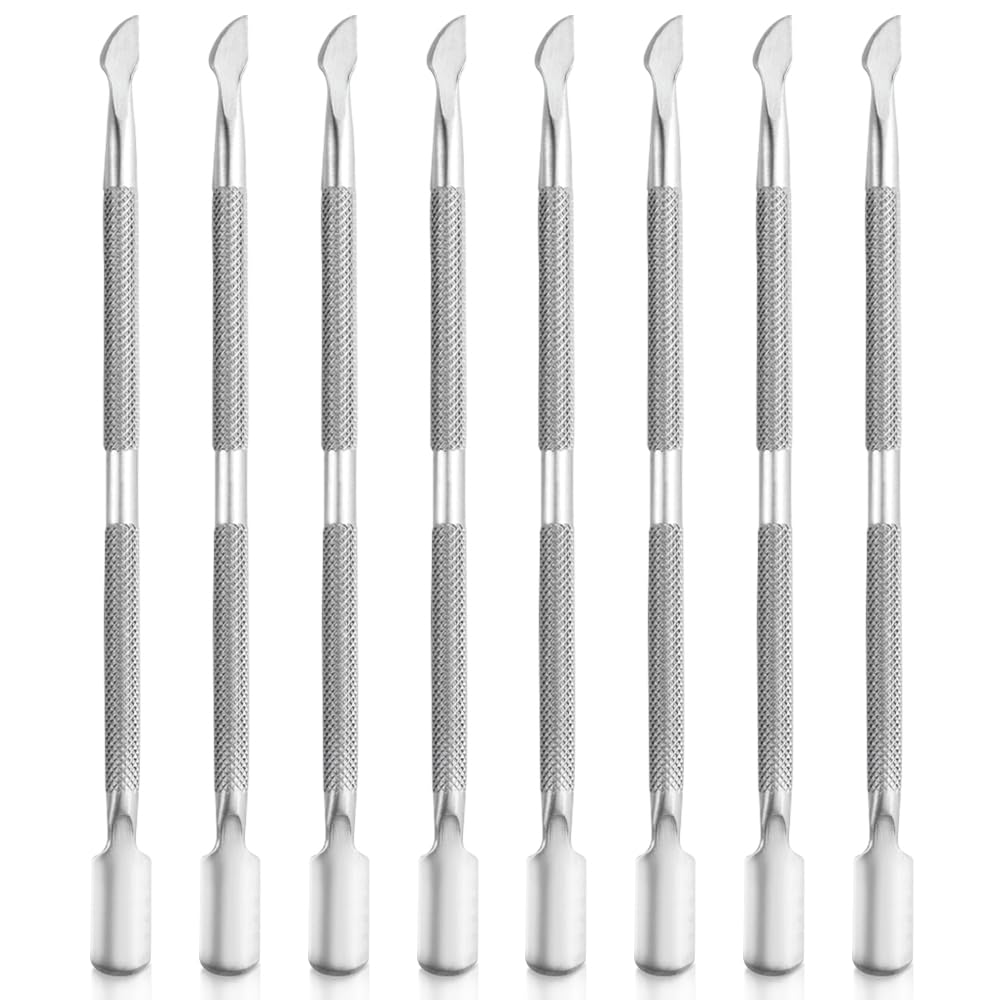 8 Pieces Nail Cuticle Pusher Stainless Steel Nail Polish Cuticle Remover Double Ended Manicure Nail Pedicure Tool Metal Cuticle Peeler Scraper for Fingernails and Toenails (Silver)