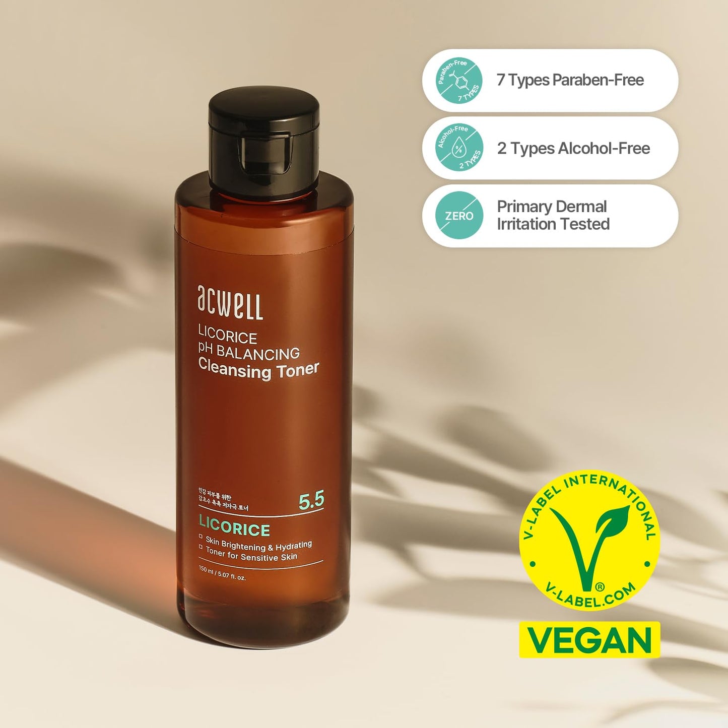 ACWELL Licorice pH Balancing Korean Toner for Cleansing 5.07 fl.oz. - Alcohol-Free PH5.5 Hydrating Facial Astringent - Skin Clarifying & Hydration Boosting Toner