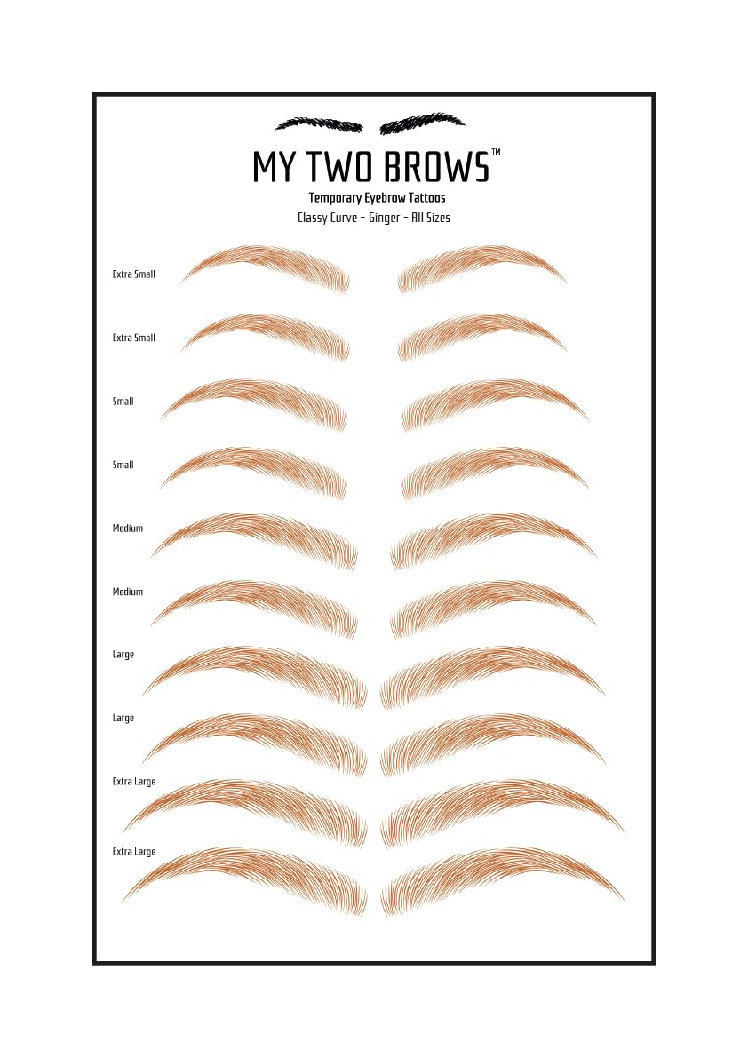 (10 pairs) Ginger Temporary Eyebrow Tattoo - Extra Small Size - Waterproof & Smudgeproof - Classy Curve Style Eyebrow Stickers - Sheet Lasts up to 30 Days - Won't Work on Existing Brows