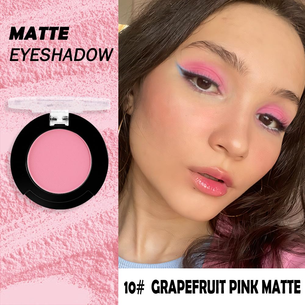 Monochrome Pressed Eyeshadow, Matte Pink Waterproof Neutral Powde Mini Eyeshadow, sombras para ojos, Talc, Paraben & Cruelty Free (C09#Matte Pink)