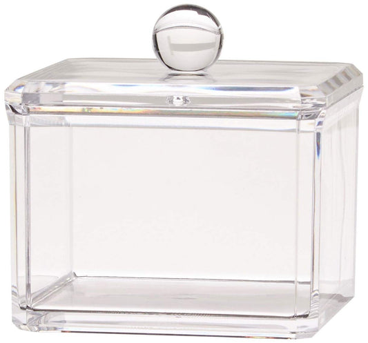 Square Acrylic Cotton Ball Pads Gauze Swab Holder Organizer Q-tip Dispenser Storage Canister Bathroom Container Flossers Box Case (3.5 x 3.5 x 3 inches, Single Tier, Transparent)