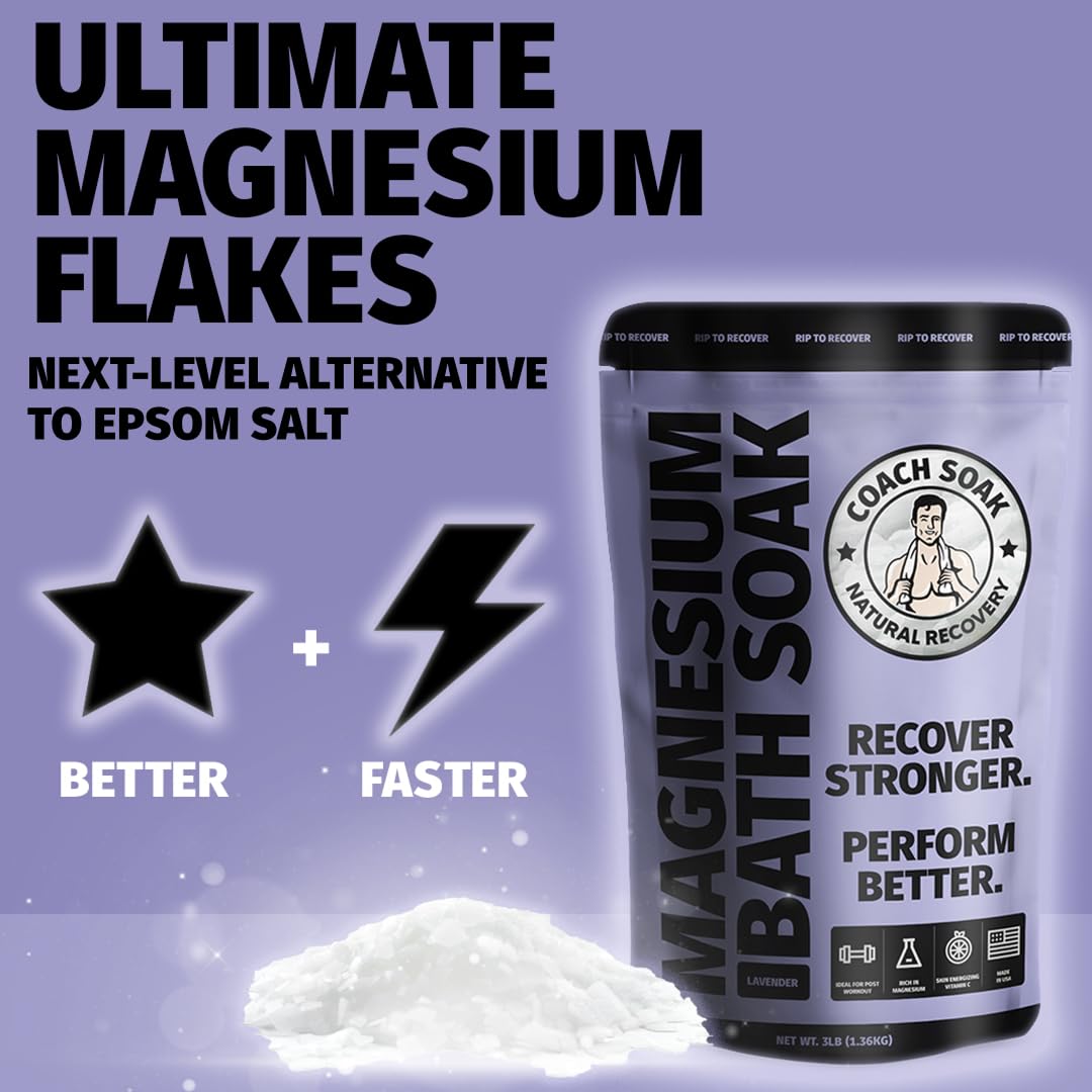 Coach Soak Recovery Bath Soak & Nighttime Magnesium Body Butter Bundle - Calming Lavender Scent - 3lb Bath Salts & 8oz Body Cream with Essential Oils, Magnesium & Shea Butter