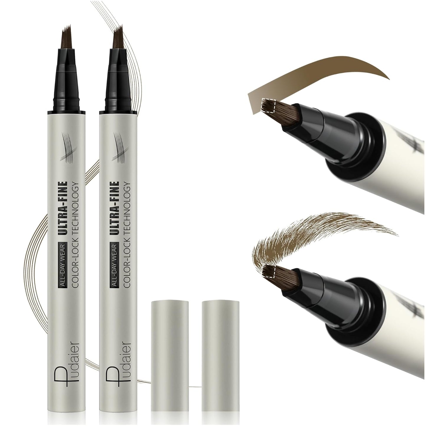 2 Pack Microblading Eyebrow Pen and Brow Tint for Women with Angled Brush & Dip to Effortlessly Create Natural Hair Like Brows, Waterproof Fast Eye Brow Makeup Pencil, Last All Day (Truffle)