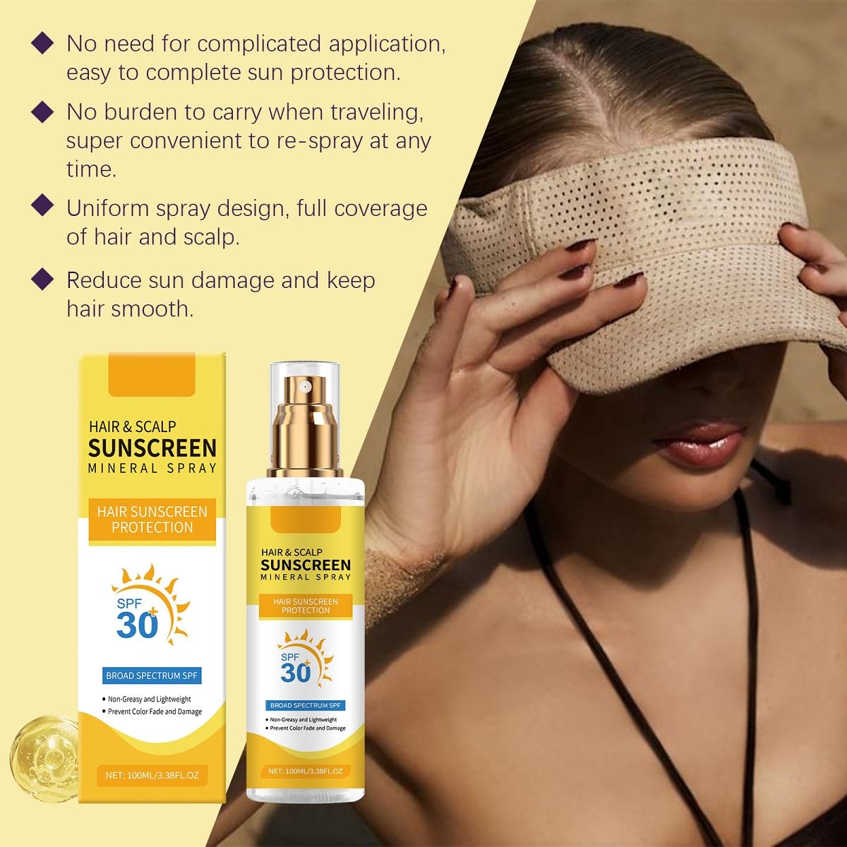 2 Pcs Hair and Scalp Sunscreen Spray SPF 30, Prevents Hair Fading Dryness & Scalp Sunburn for All Skin Type and UV Defense.