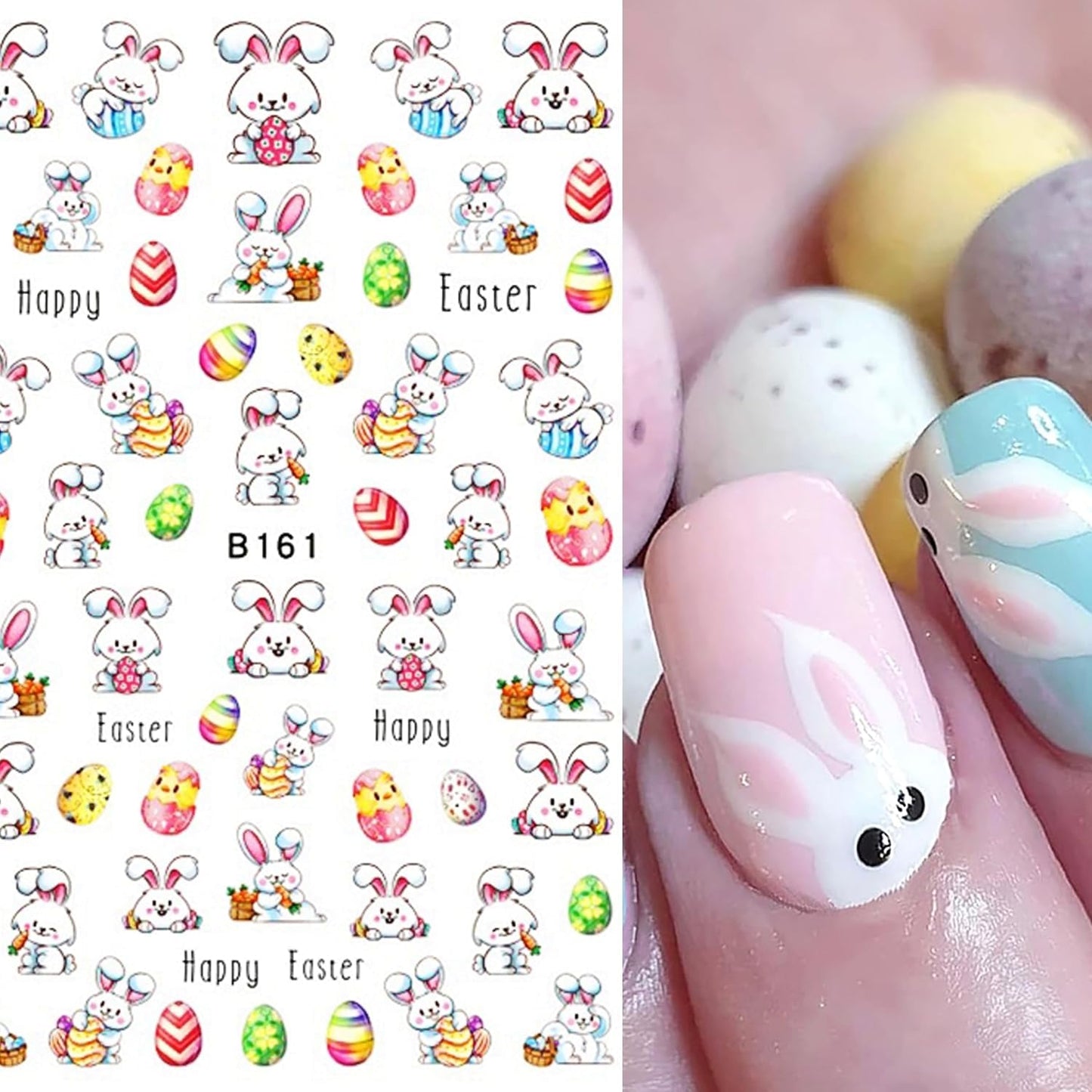 12 Sheets Easter Nail Art Stickers 3D Self Adhesive Cute Bunny Nail Stickers for Nail Art Colorful Egg Nail Decals Easter Nail Supplies for Women Girls