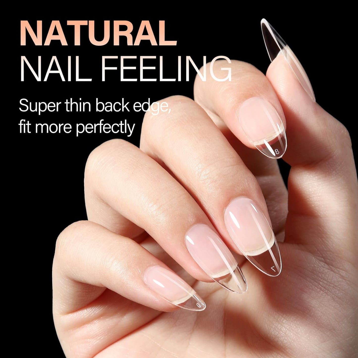 AILLSA Short Almond Nails 504PCS Clear Gel Nails Tips Press on False Soft Nails Tip Full Cover Fake Gelly Nails Tips for Nail Extension DIY Home Salon Gift, 10 Sizes Preshaped Nail Tips