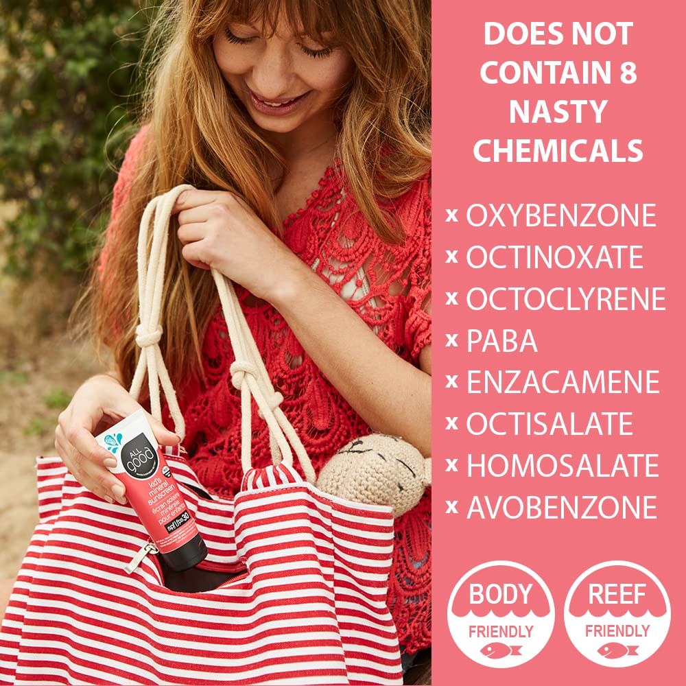 All Good Baby & Kids Sunscreen Lotion for Face & Body - UVA/UVB Broad Spectrum, SPF 30, Zinc Oxide, Coral Reef Friendly, Water Resistant - Zinc, Shea Butter, Coconut Oil, Aloe (3 oz)(3-pack)