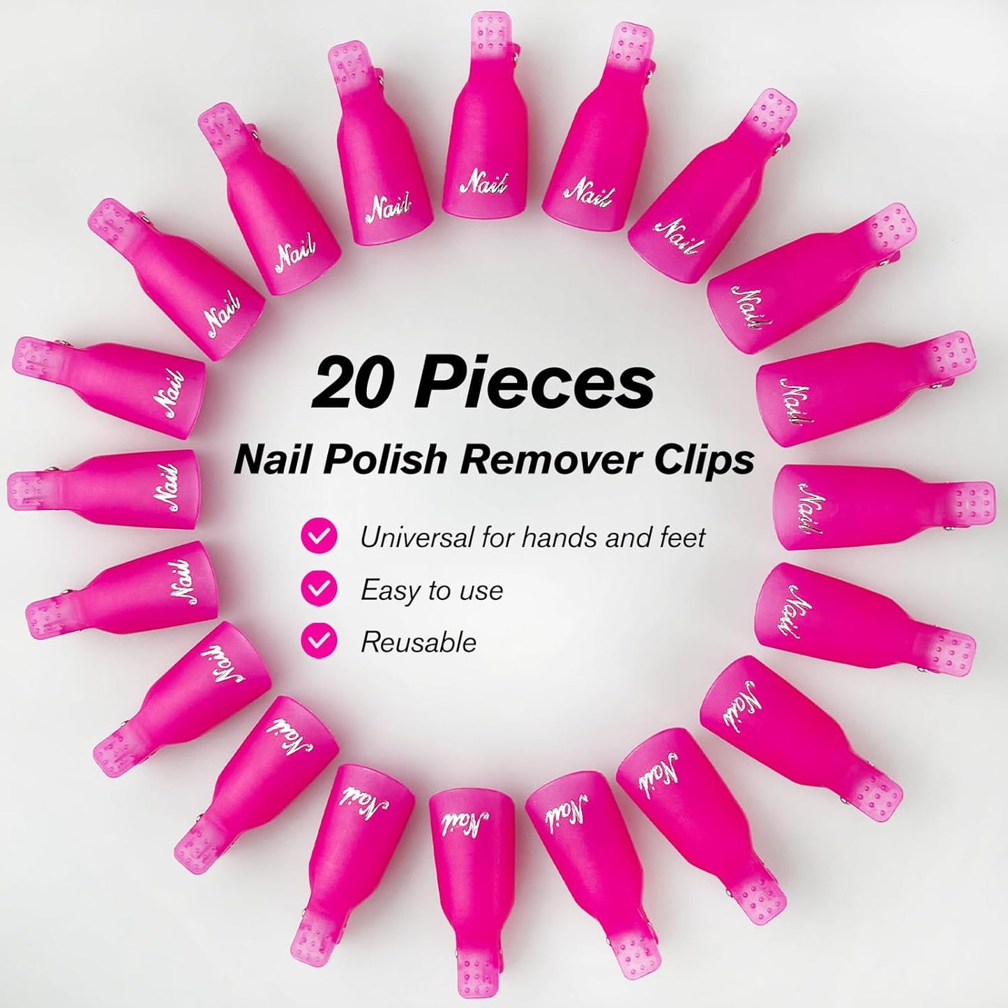 20-Piece UV Gel Polish Remover Wrap Tool in Pink-Professional Acrylic Nail Art Soak Off Cap Clips