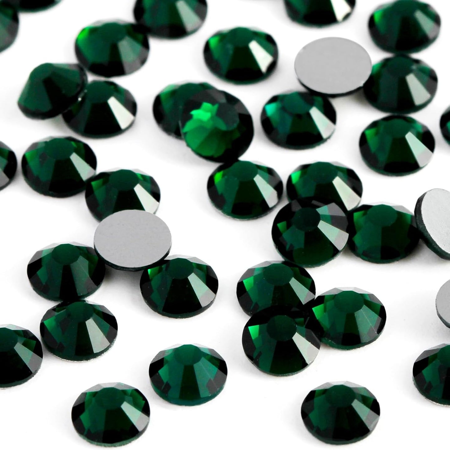 3000PCS SS8 Flatback Rhinestones | 12-Facet Diamond-Cut Glass Gems for Nail Art, Clothing, DIY Crafts |Glue-On Decoration Stones with Silver Backing(Emerald)