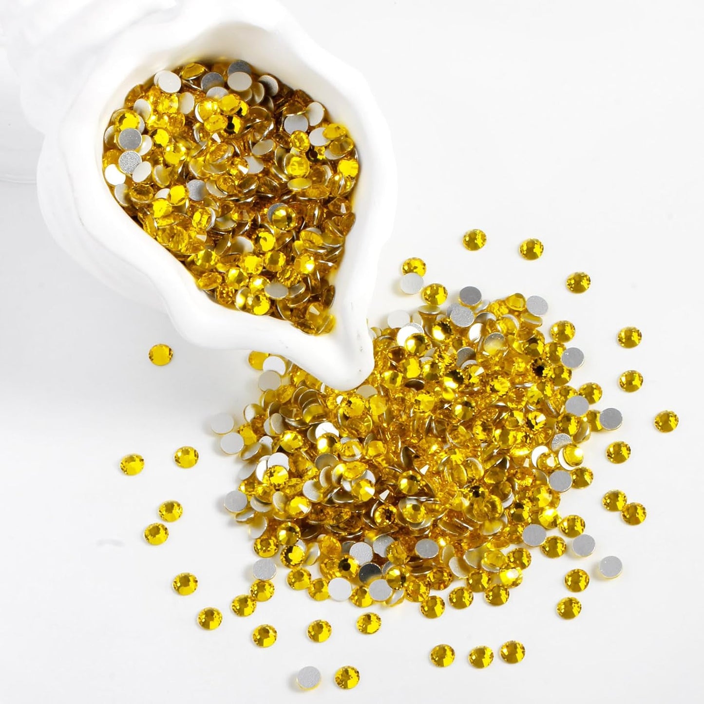 2000PCS SS16 Flatback Rhinestones | 12-Facet Diamond-Cut Glass Gems for Nail Art, Clothing, DIY Crafts |Glue-On Decoration Stones with Silver Backing(Citrine)