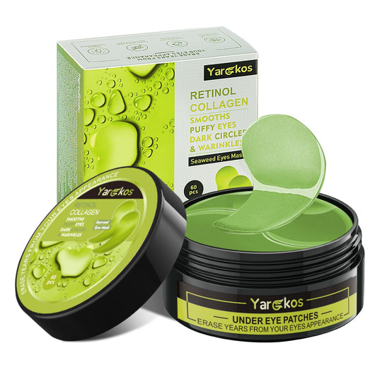 60 Pcs Green Under Eye Patches, 30 Pairs Undereye Mask for Dark Circles Puffy Eyes Treatment, Collagen Gel Pads Hydrating for Eye Bags Puffiness Wrinkle, Women Men Beauty Skin Care Products