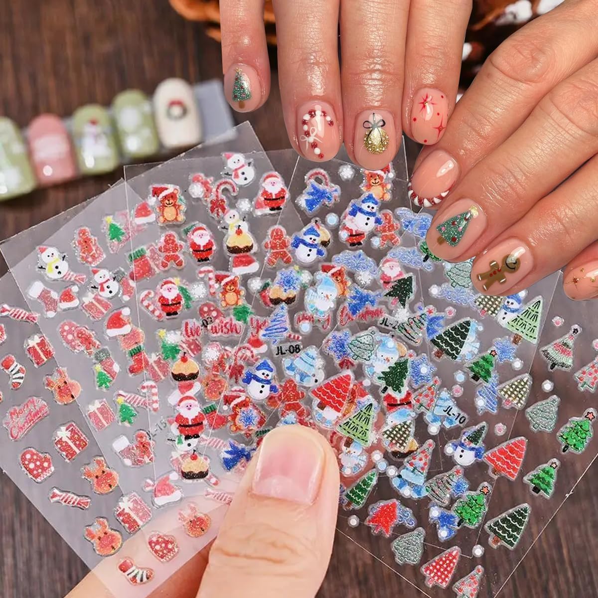 30 Pcs Christmas Nail Sticker 3D Self- Adhesive Nail Decals with Cute Penguin Deer Snowman Snowflake Elk Santa Claus Design Xmas Nail Art Stickers for Women Winter Holiday Nail Sticker(Christmas)