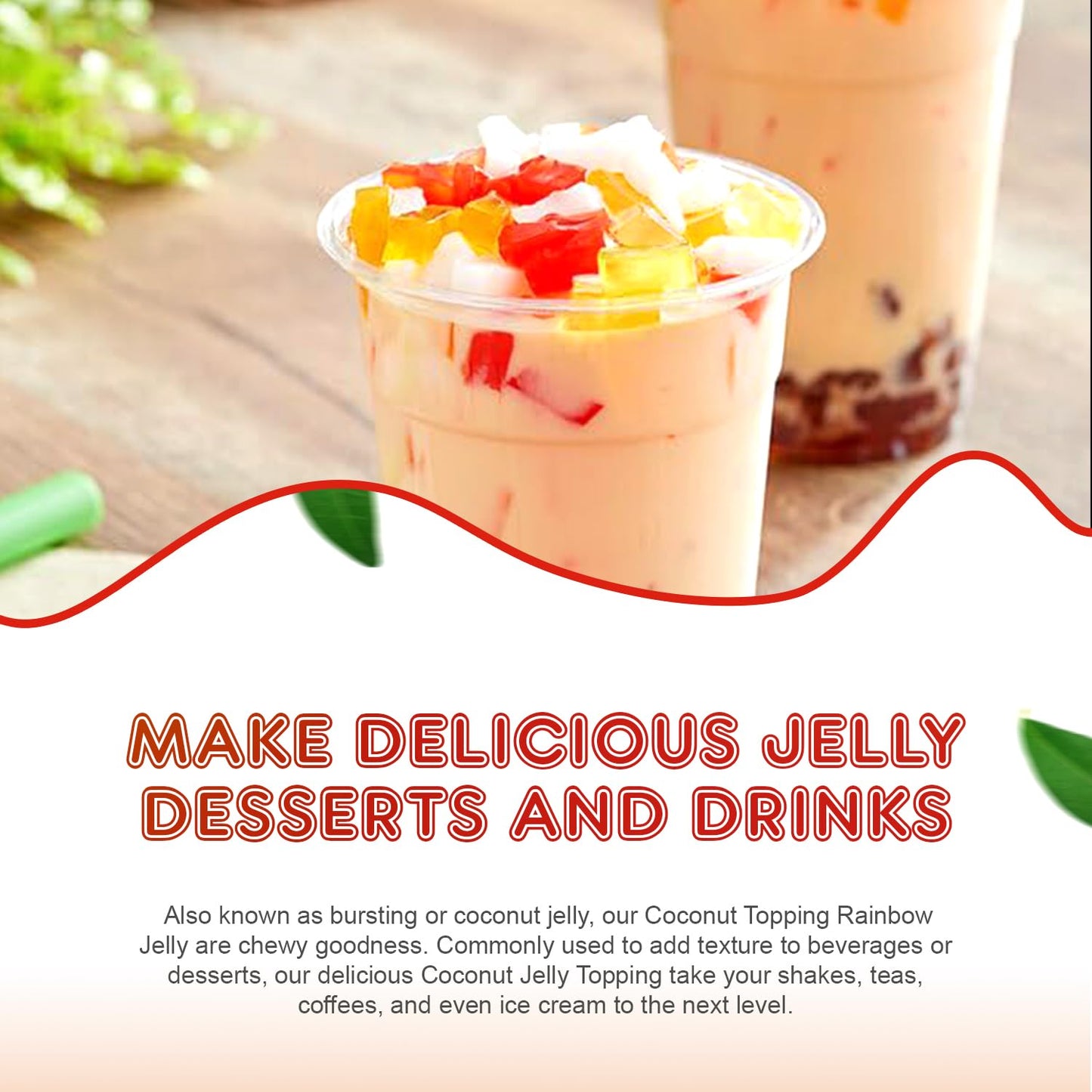 Fanale Coconut Jelly Topping nata de coco for Bubble Tea 8.3 lb | Rainbow Jelly | for Boba Tea, Smoothies, Slushes, Desserts | 8.3lb | JEL001