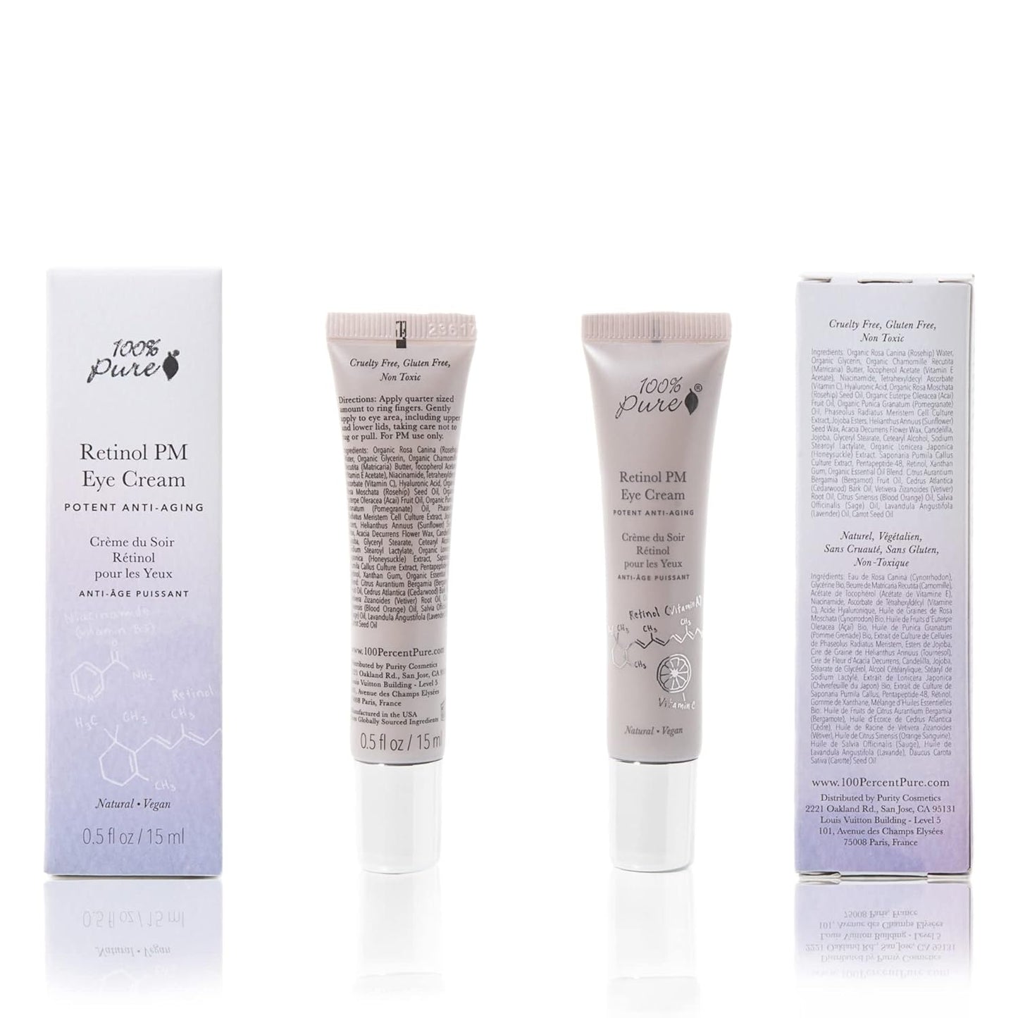 100% PURE Retinol Eye PM Cream, Anti-Aging Eye Cream for Wrinkles, Pure Retinol Cream, Wrinkle Cream Promotes Collagen (0.5 oz)