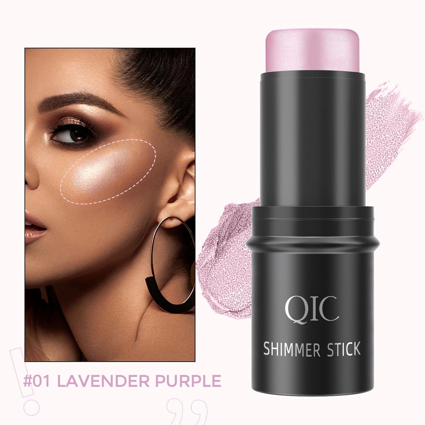 Purple Highlighter Stick, Highlighter Makeup for Face & Body, Body Shimmer Stick, Multi-Use Cream 3D Contour Stick for All Skin Types, Glow, Waterproof, Long Lasting, Ideal for Daily, Party