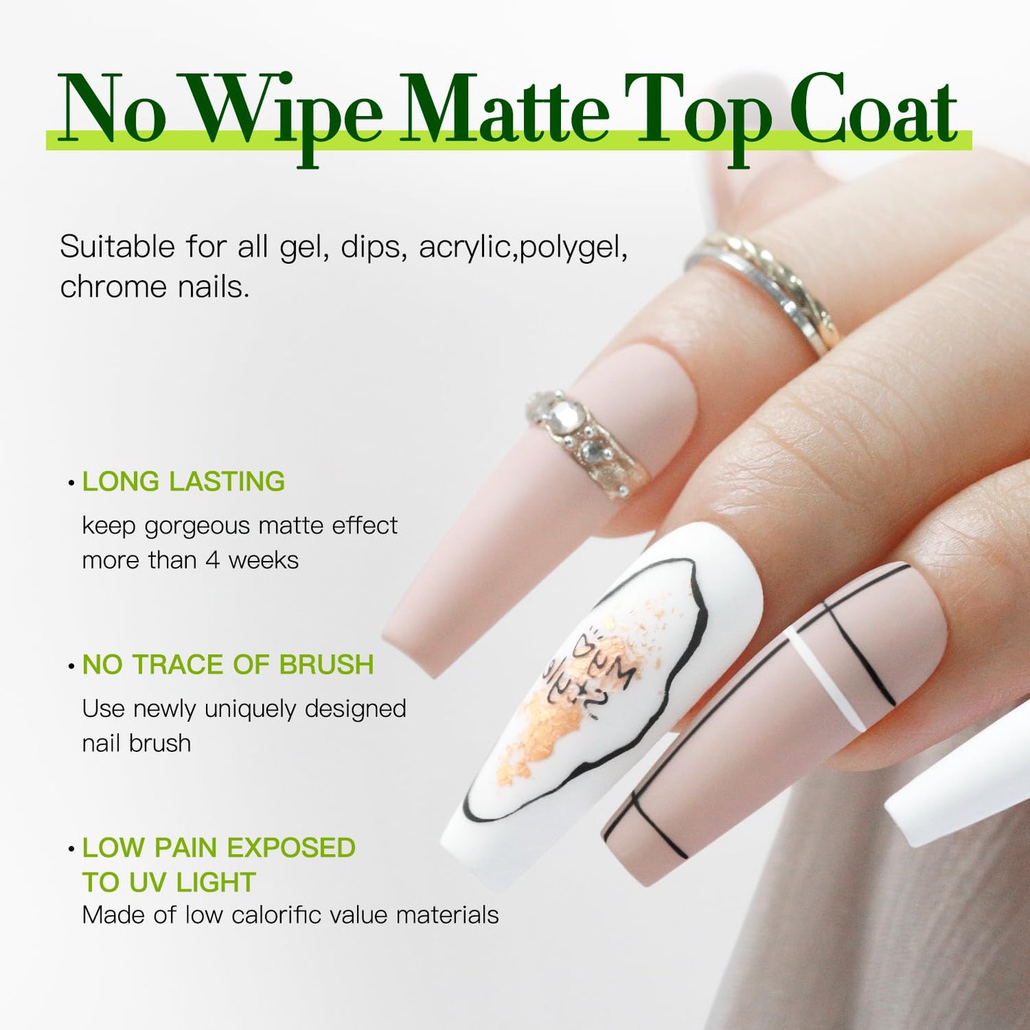 Double Rhythm 15ML No Wipe Gel Top Coat Base Coat Iridescent Glitter Shimmer 2 in 1 Nail Polish Soak Off Manicure DIY Home Salon (Matte Top Coat)