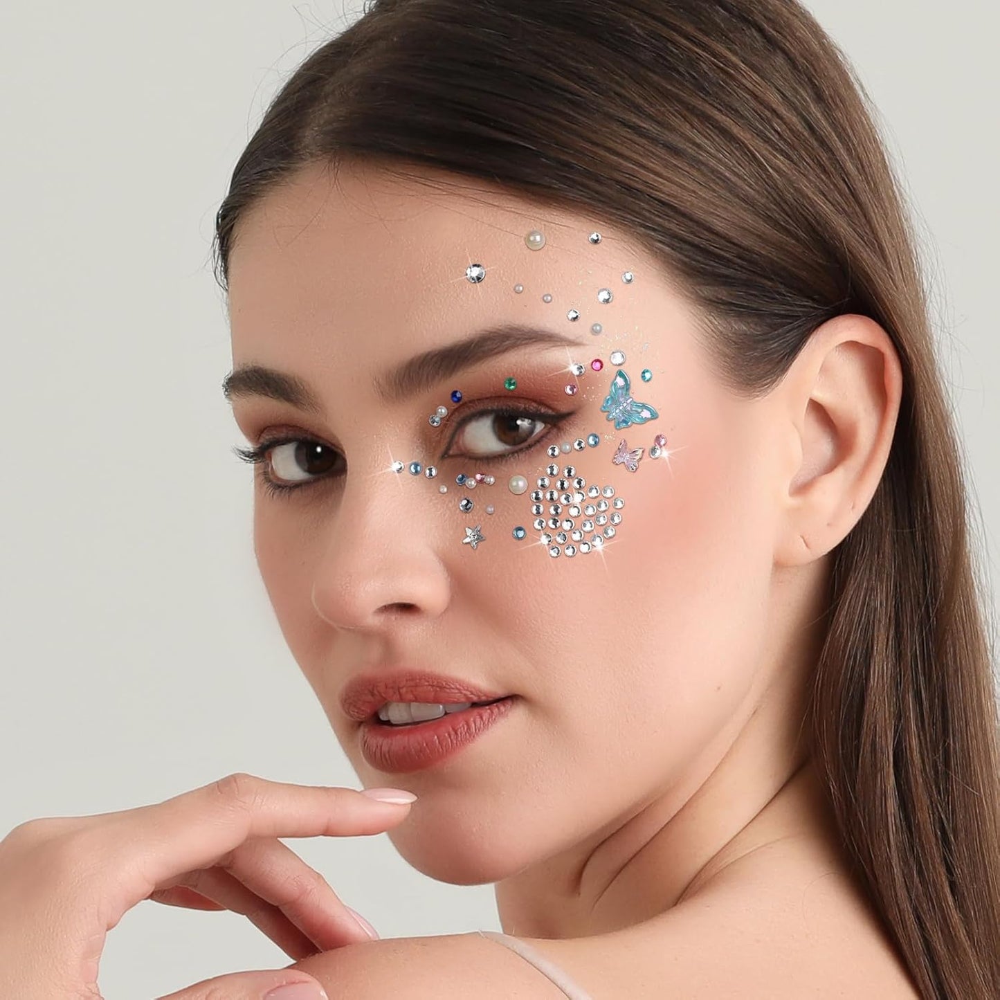 FANDAMEI Face Glitter Face Gems, 40 Colors Glitter Gel Palette with 6 Sheets Self Adhesive Hair Gems, Face Jewels for Women. Face Rhinestones Pearls for Women Kids, Body Hair Glitter