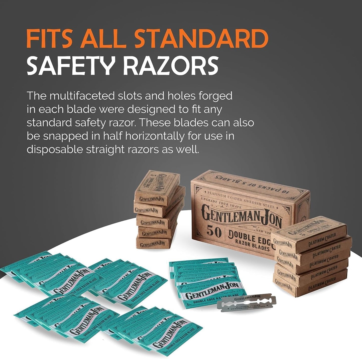 Supreme Shaving Collection - Deluxe Safety Razor Shaving Kit & Extra 50-Pack Platinum Double Edge Razor Blades - Extensive Wet Shave Set for Men - Superior Comfort and Smooth Shaves