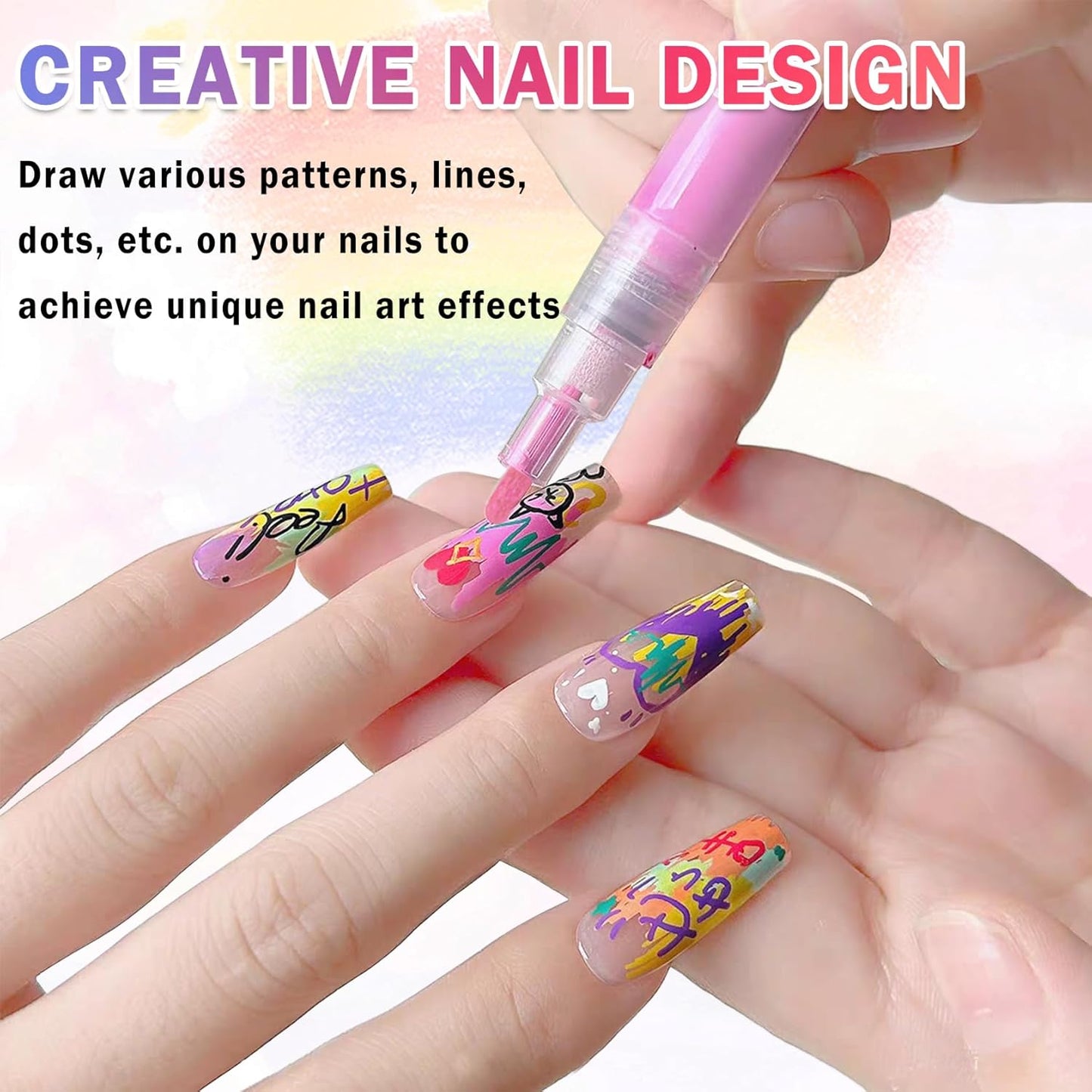 24 Colors Nail Art Pens Set Nail Polish Pens Nail Art Drawing Graffiti Marker Pen Quick Dry Waterproof Nail Art Painting Pens Kit for Home DIY Nail Art Design