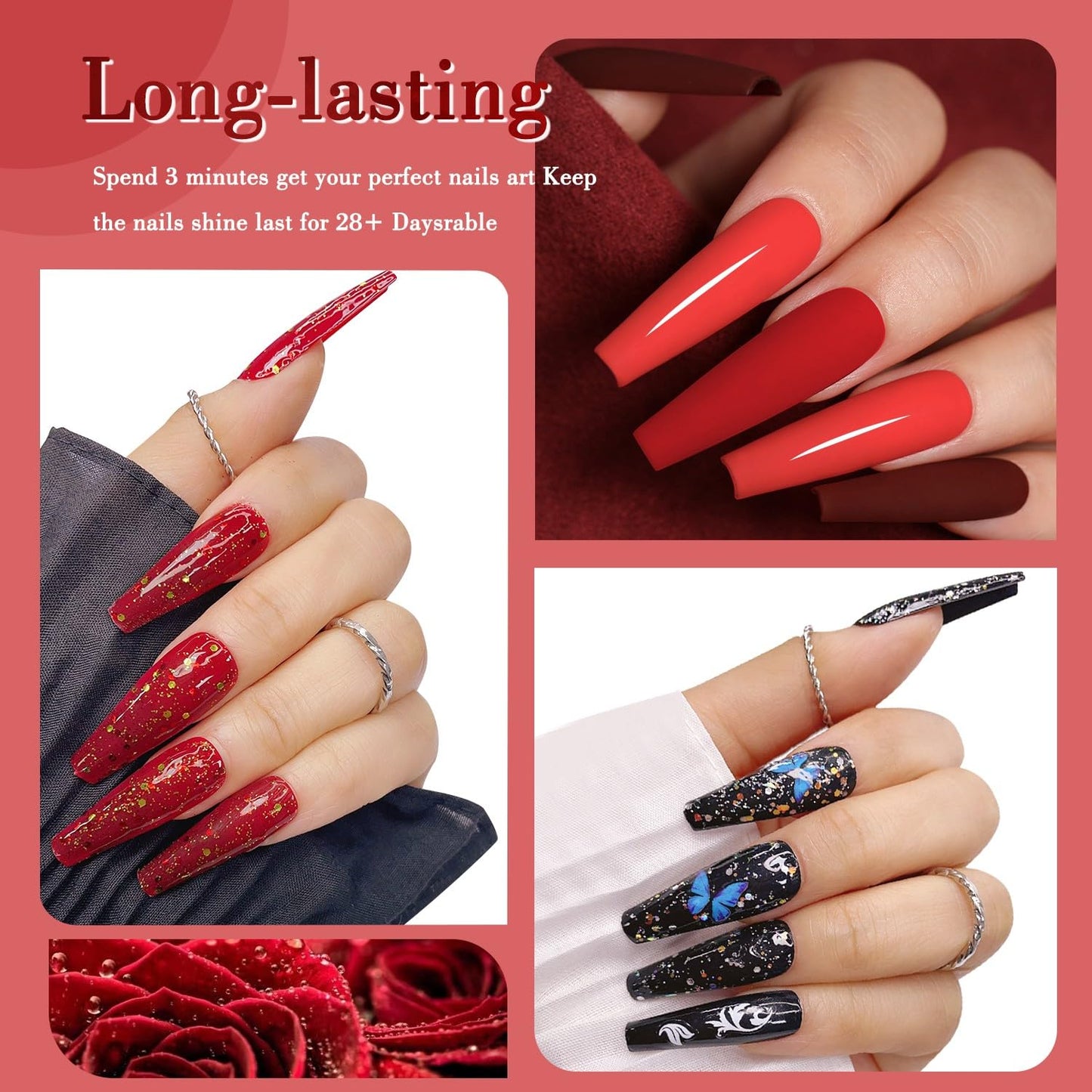 6 Colors Dip Powder Set, Red Black Holographic Glitter Christmas Dipping Powder Color Set, Glossy Nail Art Manicure DIY Salon Home Gift for Ladies (YYSDDPS-No.11-6pcs)