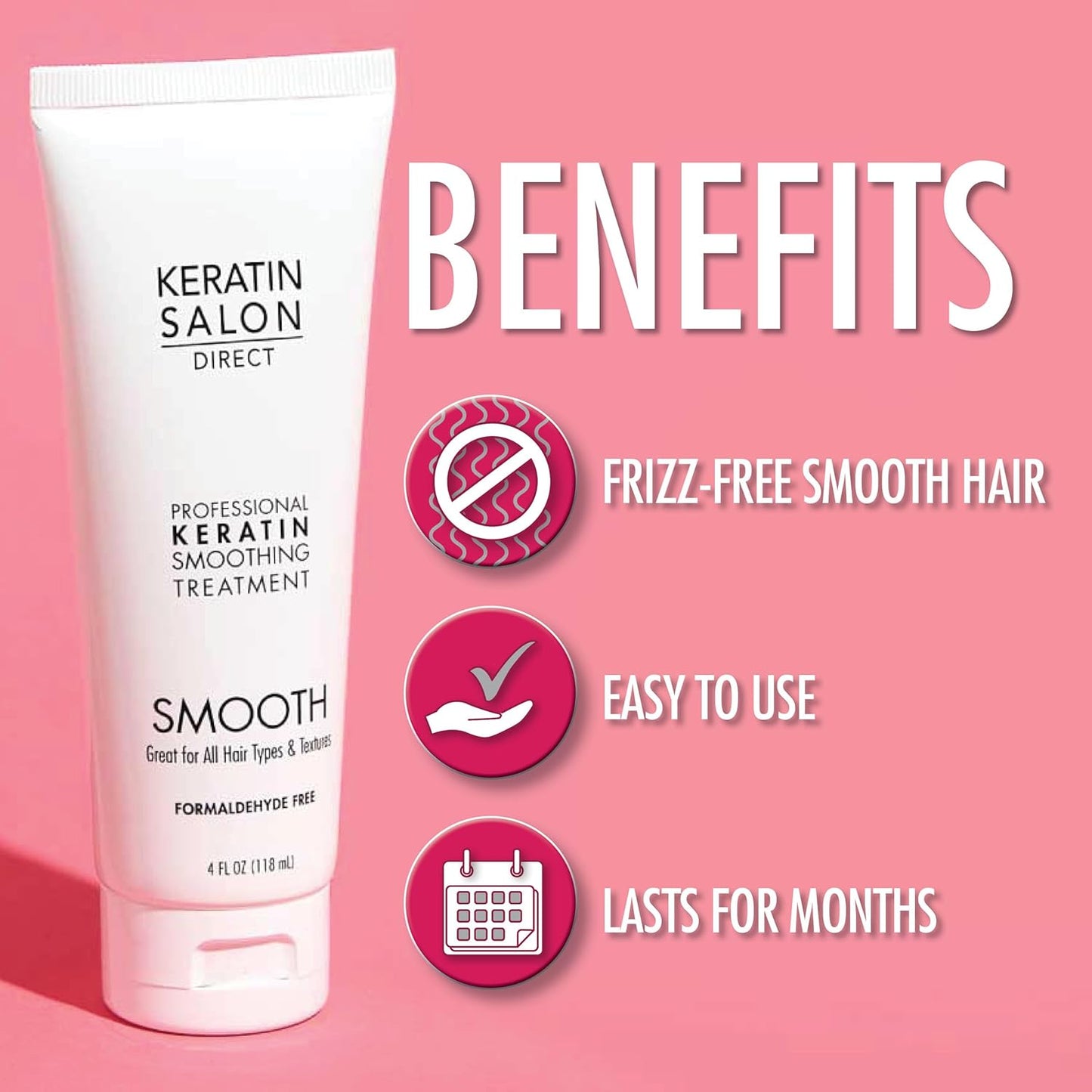 Keratin Hair Treatment, 4 oz | Frizz Control, Formaldehyde Free, Salon Quality, Smoothing Treatment, Long Lasting, Cream for All, Frizzy, Curly, Dry, Damaged Hair